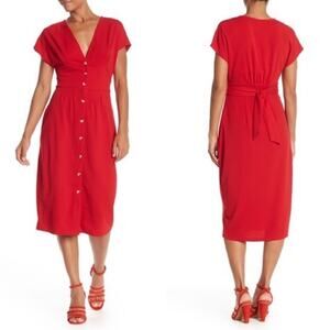 Superfoxx Red Midi Shirt Dress Size Medium V-neck Button Front